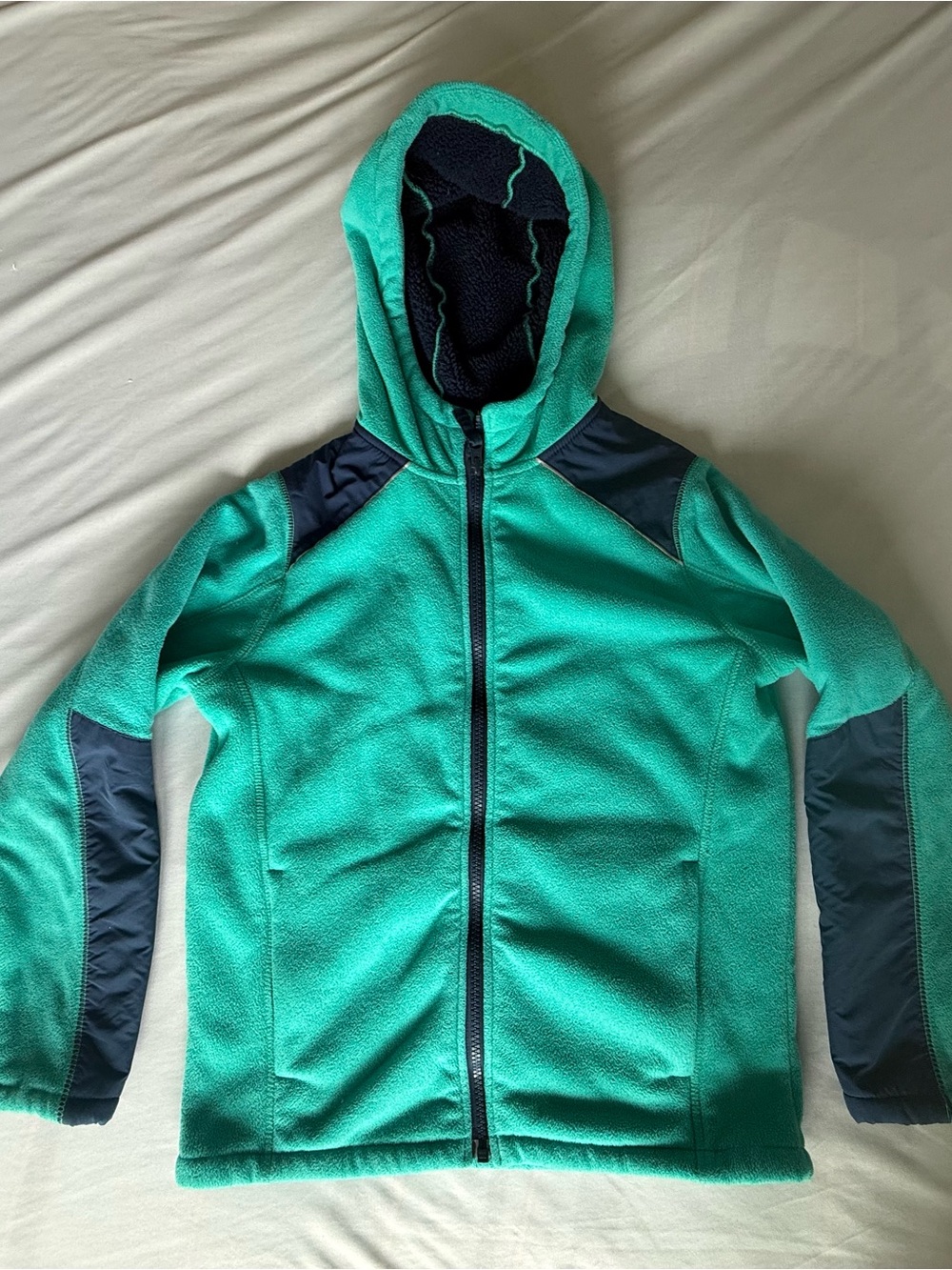 Lands' End Teal Hooded Fleece with Navy Accents